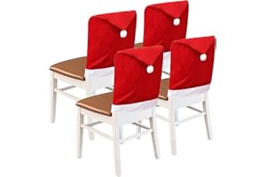DREAHOTEXTIL Christmas Chair Covers Hat Chair Back Covers for Xmas Holiday Chair Covers Set of 4, Stretch Parsons Chair Slipcovers Removable Washable kitchen for Home Hotel Banquet Holiday Decoration(4Pcs)
