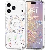 Pepmune Magnetic for iPhone 17 Pro Max Case Floral, Cute Luxury Clear Flower Cover for Women Girls Soft Elegant Plating [Compatible with Magsafe] Protective Phone Case for iPhone 17 Pro Max, Geranium