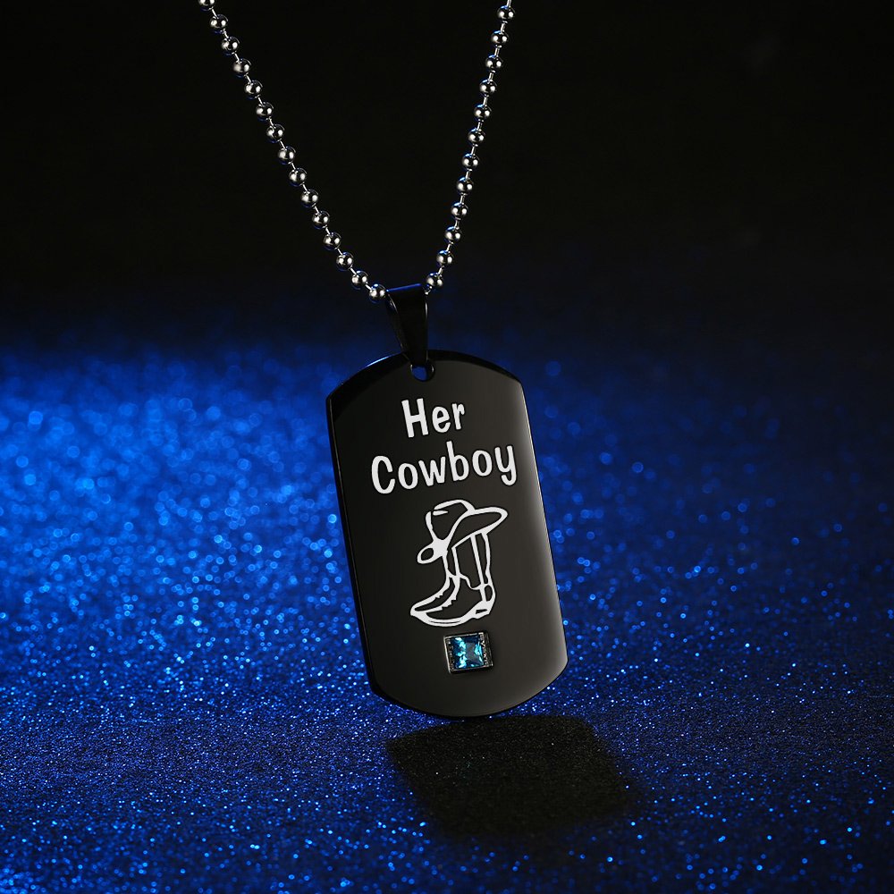 GAGAFEEL Couples Necklace His Angle Her Cowboy CZ Pendant Dog Tag Necklaces Anniversary Gift for Friends Women Men (His Angle Her Cowboy)