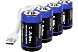 wowpower Rechargeable Lithium C Batteries with 4 in 1 USB-C Charge Cable,4 Pack C Cell Li-ion Battries,LR14 1.5V C Size Cell Battery Replacement 4100mWh for Floodlight Toys(4 Pcs)