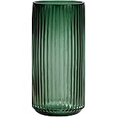 TIMEFOTO Flower Vase 9.7 inch Green Thickened Hand Blow Glass Vase Round Vintage Striped Bottles for Bookshelf,Dinner Table,Indoor Office Desktop,Meeting Room,Bathroom,Countertop,Home