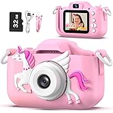 OUTUVAS Unicorn Kids Camera for Girls, Selfie 3-12 Years Old Girls Christmas Birthday Gift Little Toys 3 4 5 6 7 8 9 (Pink)