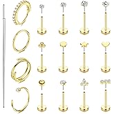 ORAZIO 14K Gold Filled Nose Rings Studs Hoops for Women Men 20G 18G Hypoallergenic Surgical Steel Push in Threadless Flat Back Earrings CZ Helix Tragus Lip Cartilage Medusa Nostril Piercing Jewelry