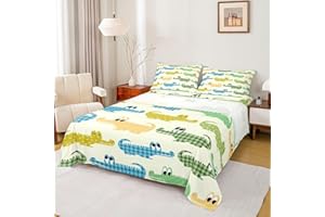 Erosebridal Boys Crocodile Bedding Sets Full Size,Cute Cartoon Crocodile Bed Sheet Set Kids Colorful Animal Sheet Set Lovely 
