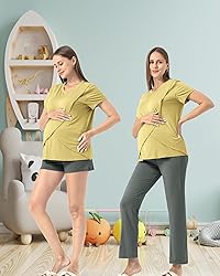 Rnxrbb 3 Piece Postpartum Nursing Pajamas Set