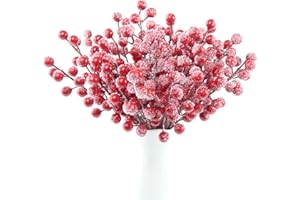 Feitore 30 Pack Snow Frosted Red Berry Stems 8.9" Holly Frosted Berry Picks Snowy Artificial Red Berries for Christmas Tree Filler Picks and Sprays Holiday DIY Crafts Christmas Decor