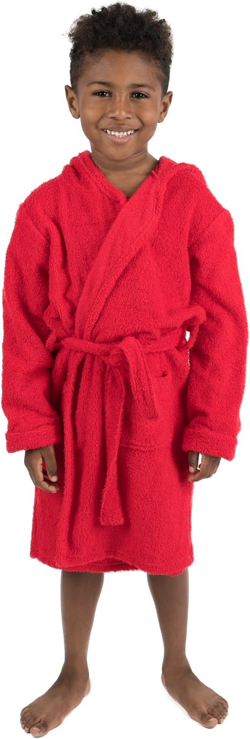 Leveret Kids Bathrobe Boys Girls Terry Cotton Hooded Robe (Size 12 Months-16 Years) Variety of Colors: Clothing