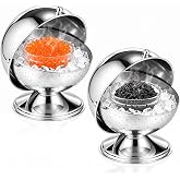 LOYIM 2 Sets Caviar Server Set, 3.5" Glass Ice Chiller Bowl, Dome Lid | Stainless Steel Base with Glass Insert, for Caviar Shrimp Appetizers Dessert Ice Cream, Eddings Party Daily Dining