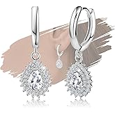 Sterling Silver Teardrop Earrings for Women - Sparkle Cubic Zirconia Dangle Hoop Earrings Lightweight Hypoallergenic Nickel Free CZ Waterdrop Loop Dangling Earring Classic Jewelry Gifts