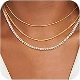 MPRAINBOW Layered Gold Necklaces for Women, 18K Gold Plated Necklace Chains,Stackable Cuban Link Chain Necklace,Hypoallergenic Trendy Stack Necklace Jewelry,Christmas Wedding Prom Gift For Her