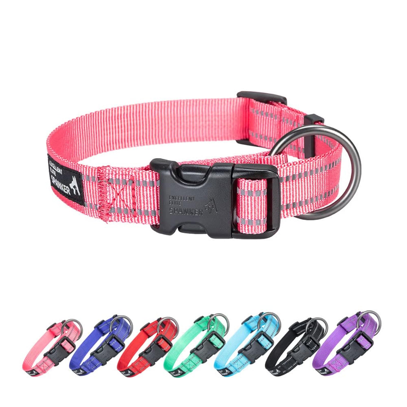 EXCELLENT ELITE SPANKER Reflective Dog Collar Classic Breathable Nylon Adjustable Pet Collar with Quick Release Buckle for Boy Girl Male Female Puppies Small Medium Large Dogs Training(PIK-XL）