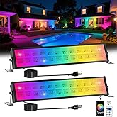 T-SUN 60W RGBCW LED Stage Wall Washer Lights, Dimmable Waterproof 16 Million Colors &Timing&Music Sync RGB Light Bars with APP&Remote Control, Outdoor Flood Lights for Party, Stage&Decoration (2 Pack)