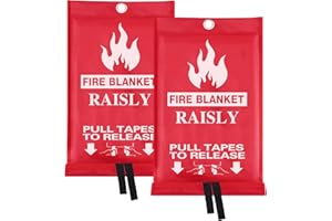 RAISLY Fire Blankets Emergency for Home 39'' x 39'' Emergency Fire Blanket for Kitchen Flame Retardant Safety Blanket Fiberglass Fire Extinguisher Blanket for School, Office, and Warehouse-2 Pack