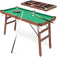 Goplus 55’’ Pool Table Set, Folding Billiards Table 2 Cue Sticks, 16 Balls, 2 Chalks, Triangle, Brush, Foldable Legs, Portabl