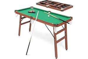 Goplus 55’’ Pool Table Set, Folding Billiards Table 2 Cue Sticks, 16 Balls, 2 Chalks, Triangle, Brush, Foldable Legs, Portabl