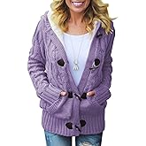 Dokotoo Women's Sweaters Winter Hooded Cardigans Button Up Cable Knit Coats Jackets Outerwear with Pockets