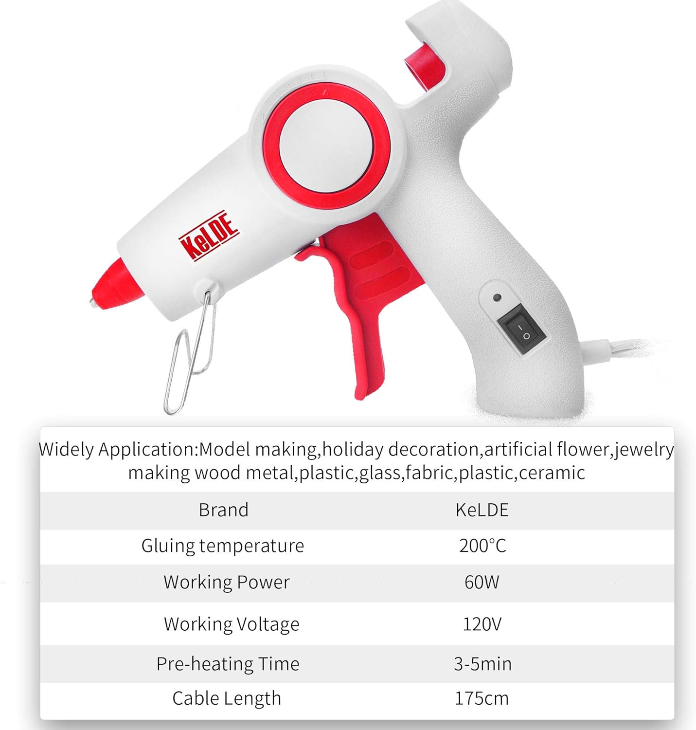 Hot Glue Gun Kit, KeLDE 60 Watts Full Size Glue Gun, Includes 20pcs 4x0.44-inch Glue Sticks, with 2-Piece Extra Changeable Fine Tip Nozzles, On/Off Switch and LED Indicator: Home Improvement