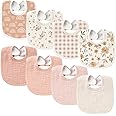 Konssy Muslin Baby Bibs 8 Pack Baby Bandana Drool Bibs Cotton for Unisex Boys and Girls, Soft Absorbent Set for Teething and Drooling