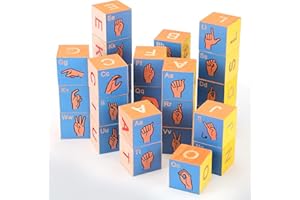 Yousoontic 28 Pcs American Sign Language Blocks Wooden Sign Language Cubes ASL Alphabet Blocks Sign Language Gift for Hearing Impaired and Speech Therapists