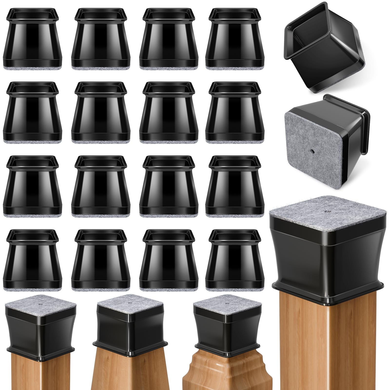 Ansible 24 Pcs Chair Leg Floor Protectors Square, Black