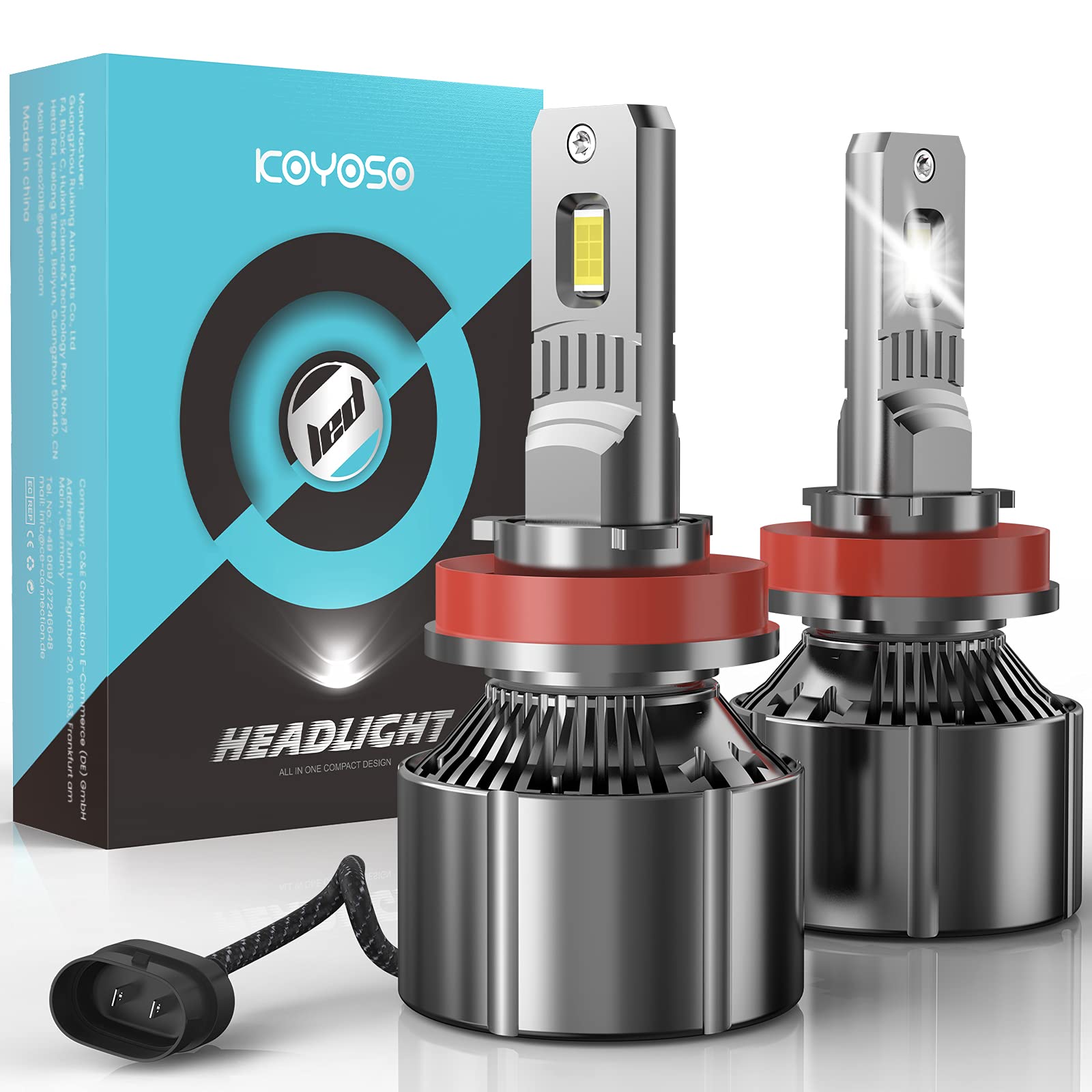 KOYOSO H11 LED Headlight Bulbs, LED Head Lamps 110W 19000 Lumens, 6500K White, Pack of 2