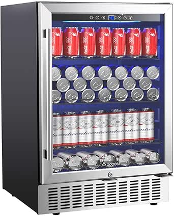 AAOBOSI 24 Inch Beverage Cooler, 164 Cans Freestanding and Built-in Beverage Refrigerator with Advanced Cooling System, Adjustable Shelf, Energy Saving, Ideal for Soda, Water, Beer, Wine
