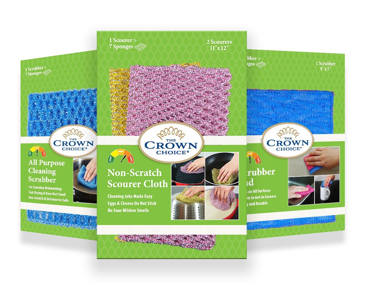 The Crown Choice NonScratch Dish Cloth Scrubber Sponge Bundle (3PK