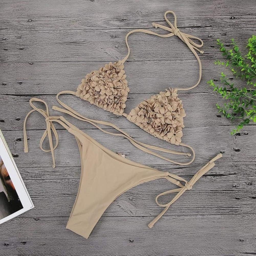 UKKO Swimsuit Ladies Bikinis Flower Swimwear Solid Bikini Bandage