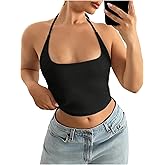 SHENHE Women's Sexy Y2k Halter Neck Going Out Crop Top Backless Slim Fit Summer Tank Cami