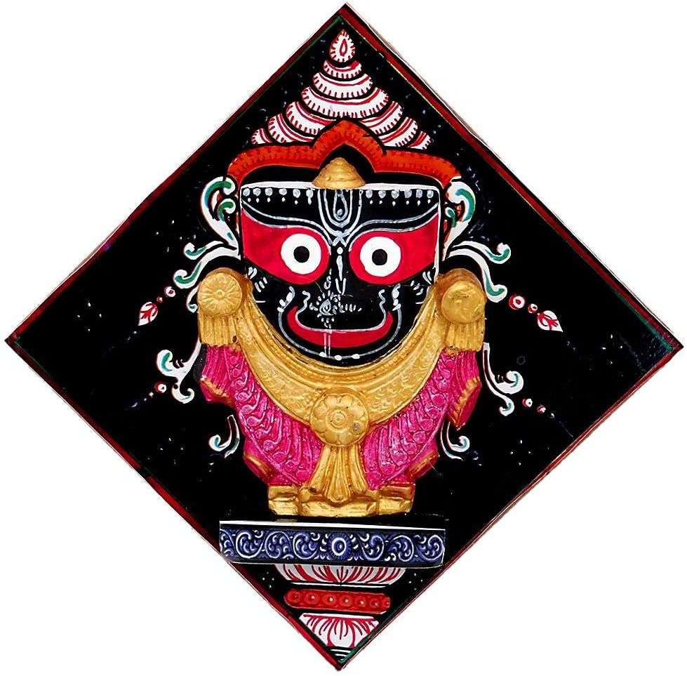 DollsofIndia Wooden Jagannath on Hardboard - Wall Hanging - 5 x 5 inches (SH96)