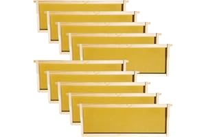 Hoover Hives - Medium Frames & Foundations (10 Pack) - Langstroth Beehive Wooden Frames, Natural Honey Colored Food Grade Plastic Foundations Dipped in Natural Beeswax