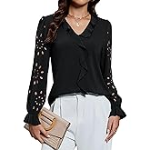 Blooming Jelly Womens Dressy Casual Blouses Business Work Tops Eyelet Long Sleeve Shirts Ruffle V Neck Fall Outfits