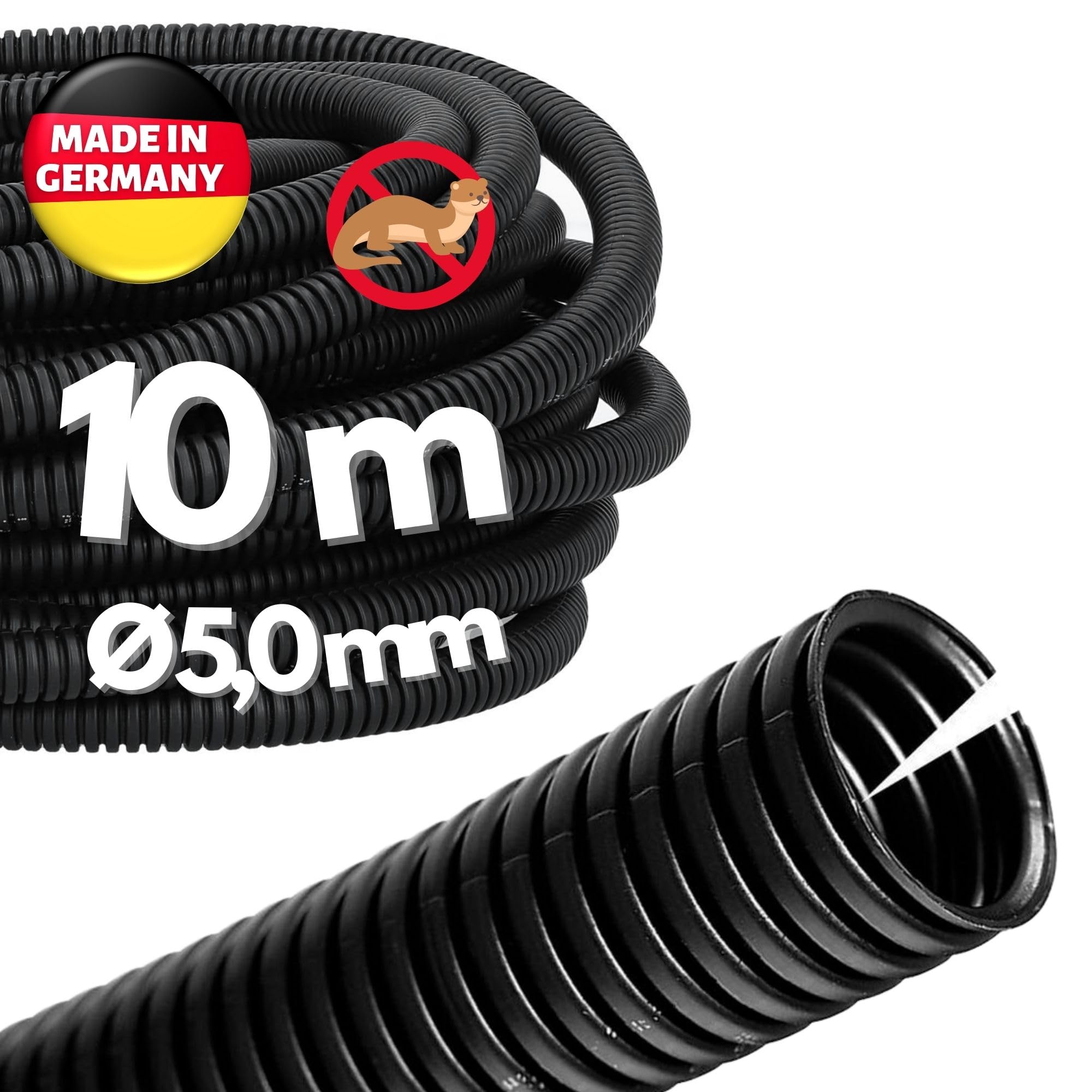 10 m Kalitec Corrugated Pipe Slotted NW 4.5 I Corrugated Hose Open I Marten Protection Tube I Empty Tube I Cable Protection AD 7.1 mm ID 5.0 mm