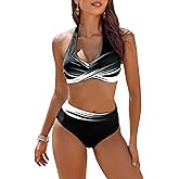 AI'MAGE Women's High Waisted Bikini Sets Tummy Control Swimsuits 2026 Two Piece Bathing Suits Color Block Halter Swim Suits