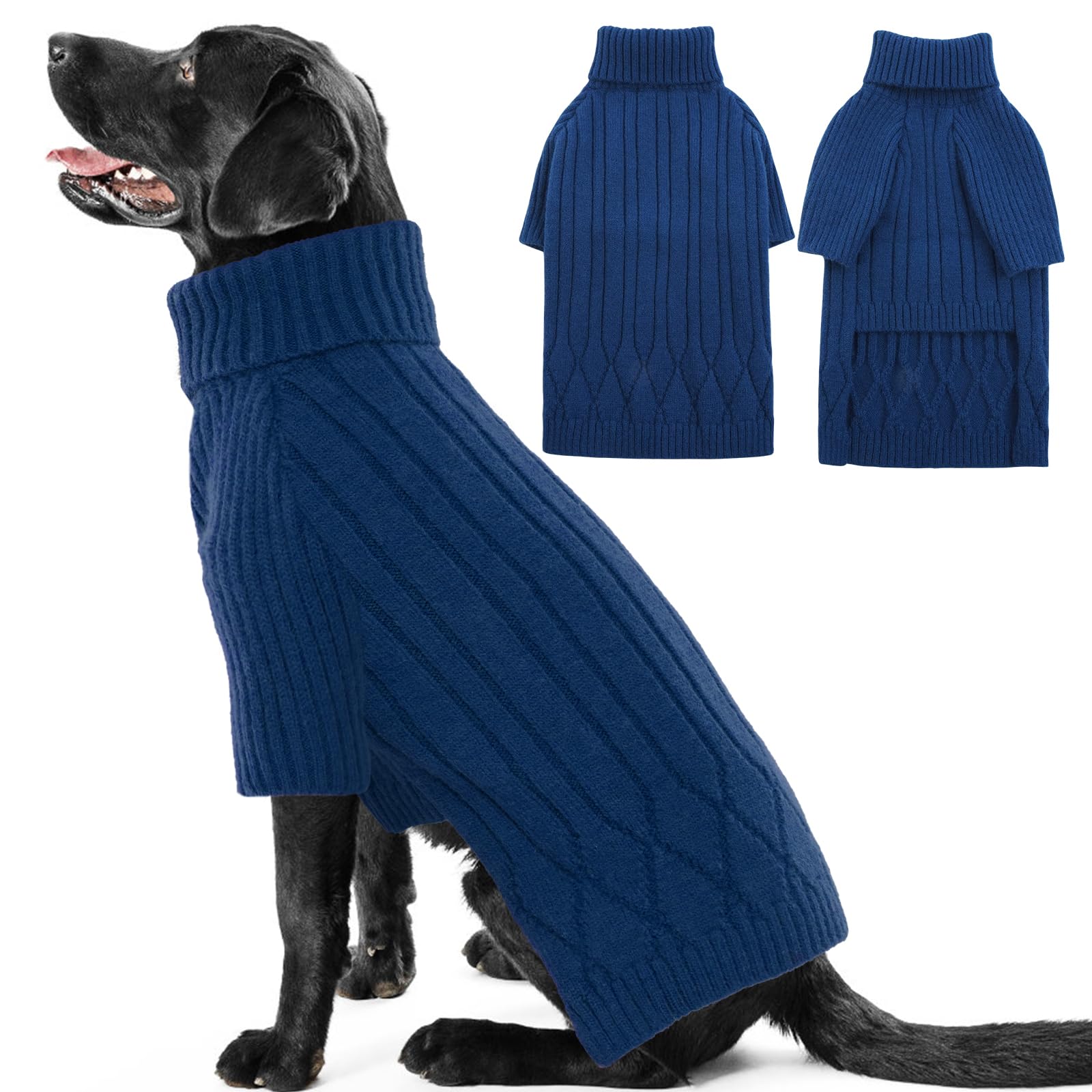 OUOBOB Extra Large Dog Jumpers - Warm Winter Sweaters for Dogs, Doggie Christmas Knitwear & Sweatshirt, Turtleneck Labrador Blue XL — image 1