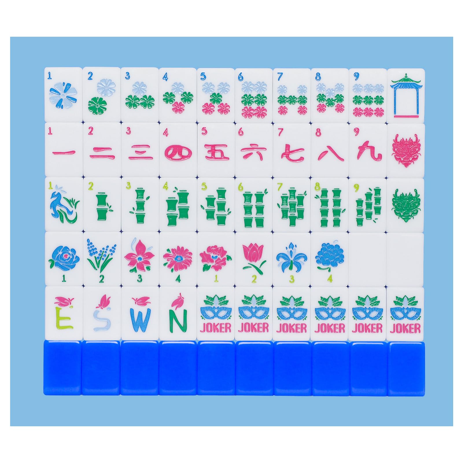 Jongyance American Mahjong Tile Set(Blue) with Carrying Bag and Accessories, 160 Acrylic Engraved Mahjong Tiles