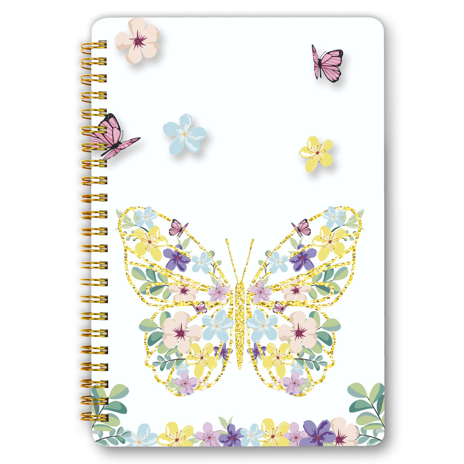 Mlife Spiral Notebook A5 lined,Notebooks Spiral Bound 160Pages,100g/m²note pad,8.5 "X 6" Travelers Notebook,Notebooks with Pockets,Elastic for Adult Diary&Journal Notebook-Butterfly