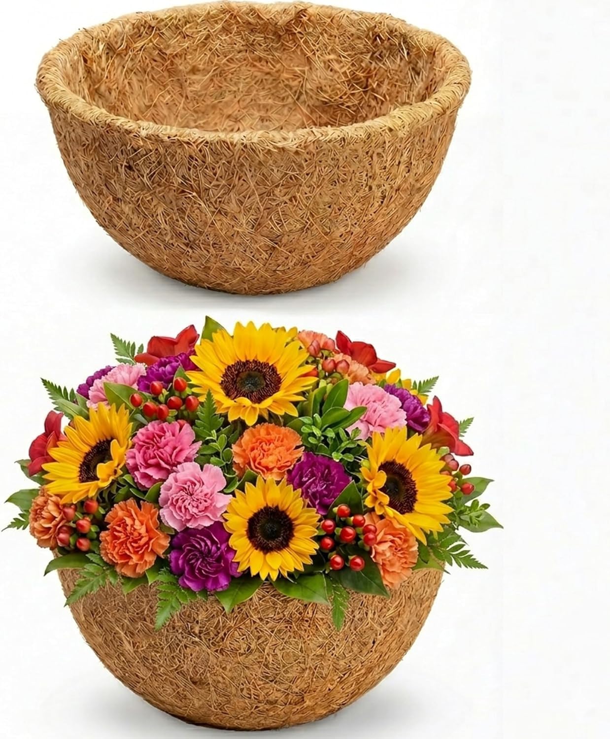 HFHOME 2Pcs 30.4cm/12in Coco Liner, Round Basket Liner for Hanging Planters, Eco-Friendly Coconut Fiber Replacement for Garden Flower Pots, Balcony & Outdoor Decor — image 1