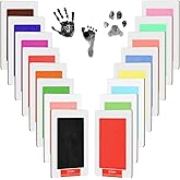 48 Pcs Inkless Baby Footprint Kit Includes 16 Pcs Colorful Ink Pad and 32 Imprint Card for Baby Hand and Footprints, Handprint Dog Paw Print Kit for Newborn Registry Gifts Family Printing Mom Girl