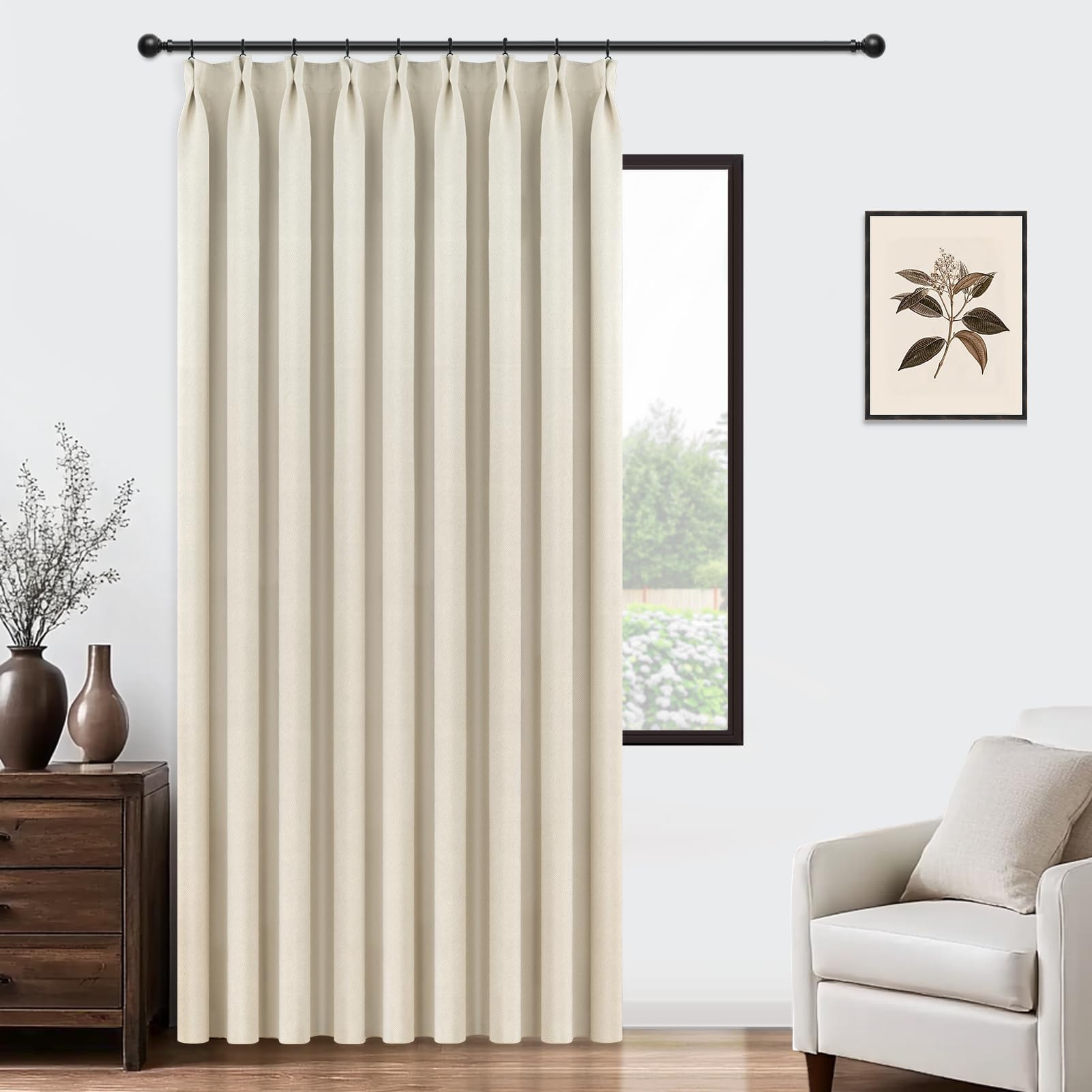 MRTREES Pencil Pleat Blackout Curtains for Bedroom Living Room, Single Thermal Door Curtain Soft Fabric, 1 Panel 228x228 CM 90x90 Inch Beige