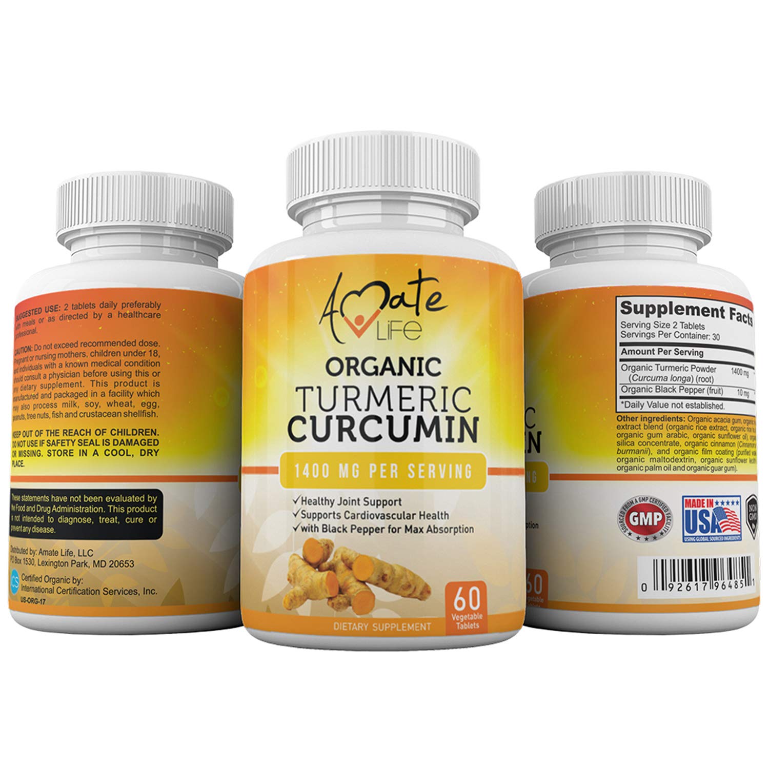 Organic Turmeric Curcumin Supplement Tumeric with Black Pepper Capsules Vegan Natural GMP