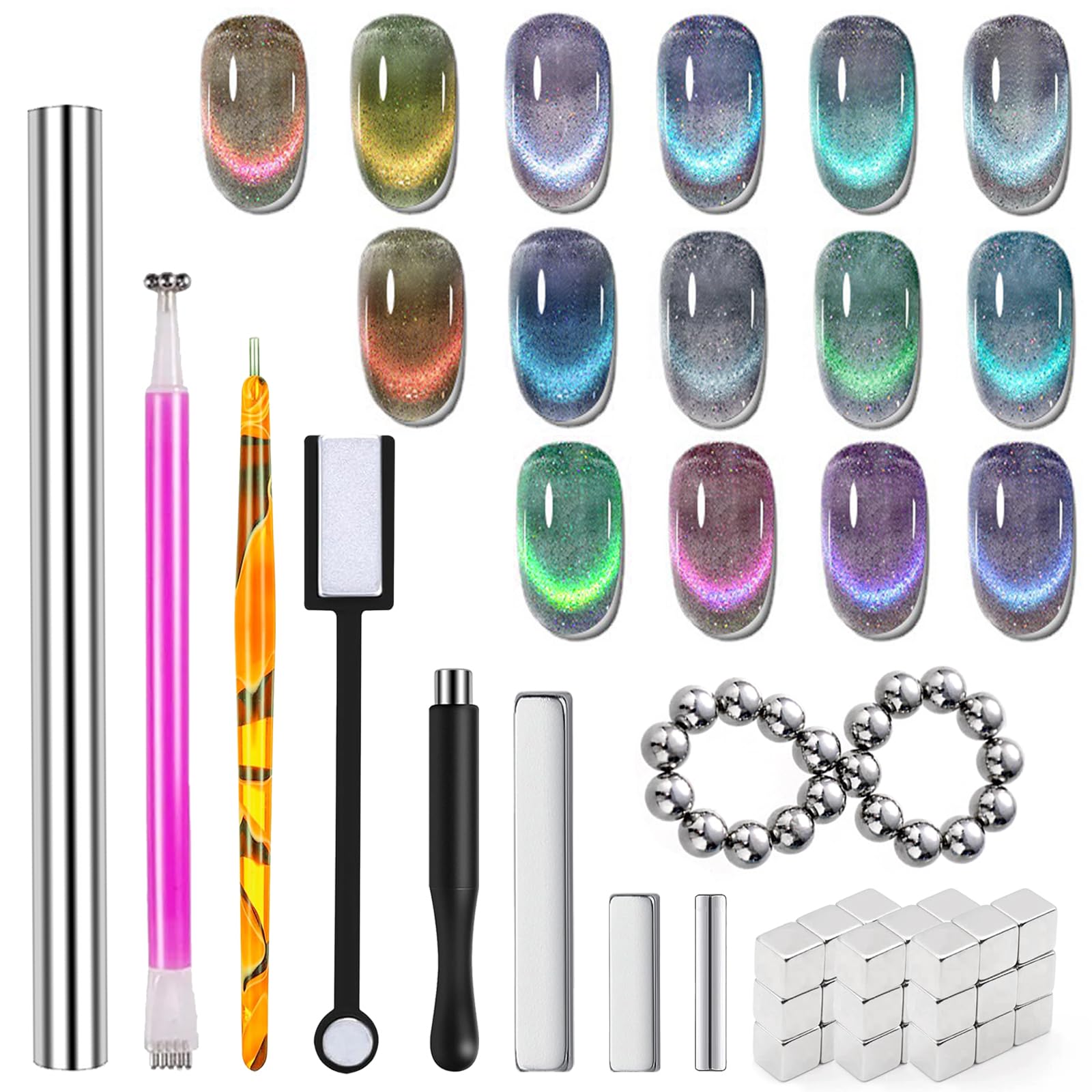 Photo 1 of DANNEASY 55pcs Cat Eye Magnet for Nails, Cat Eye Gel Nail Polish Magnet Kit, Strong Magnetic Nail Polish Tools, Cat Eye Nail Art Magnet for Salon & Home DIY Nail Accessories