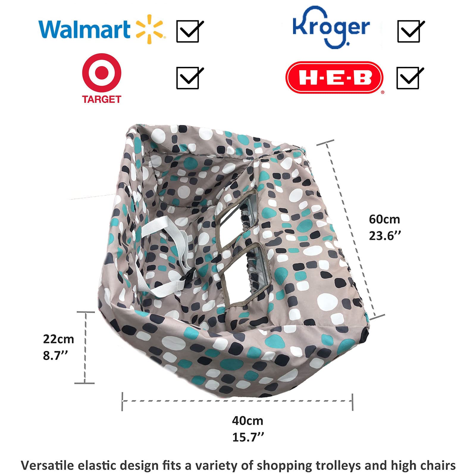 Pozico 2-in-1 Shopping Cart Cover for Baby – High Chair Cover, Grocery Cart Cover, Machine Washable with Portable Cloth Bag – Baby Cart Seat Cover for Boys & Girls – Bluepoint Design