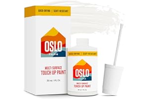 Oslo Home Touch Up Paint, True White, 1oz, Satin, w/brush in bottle, Quick drying, for Home repairs, Kitchen Cabinets, Furniture