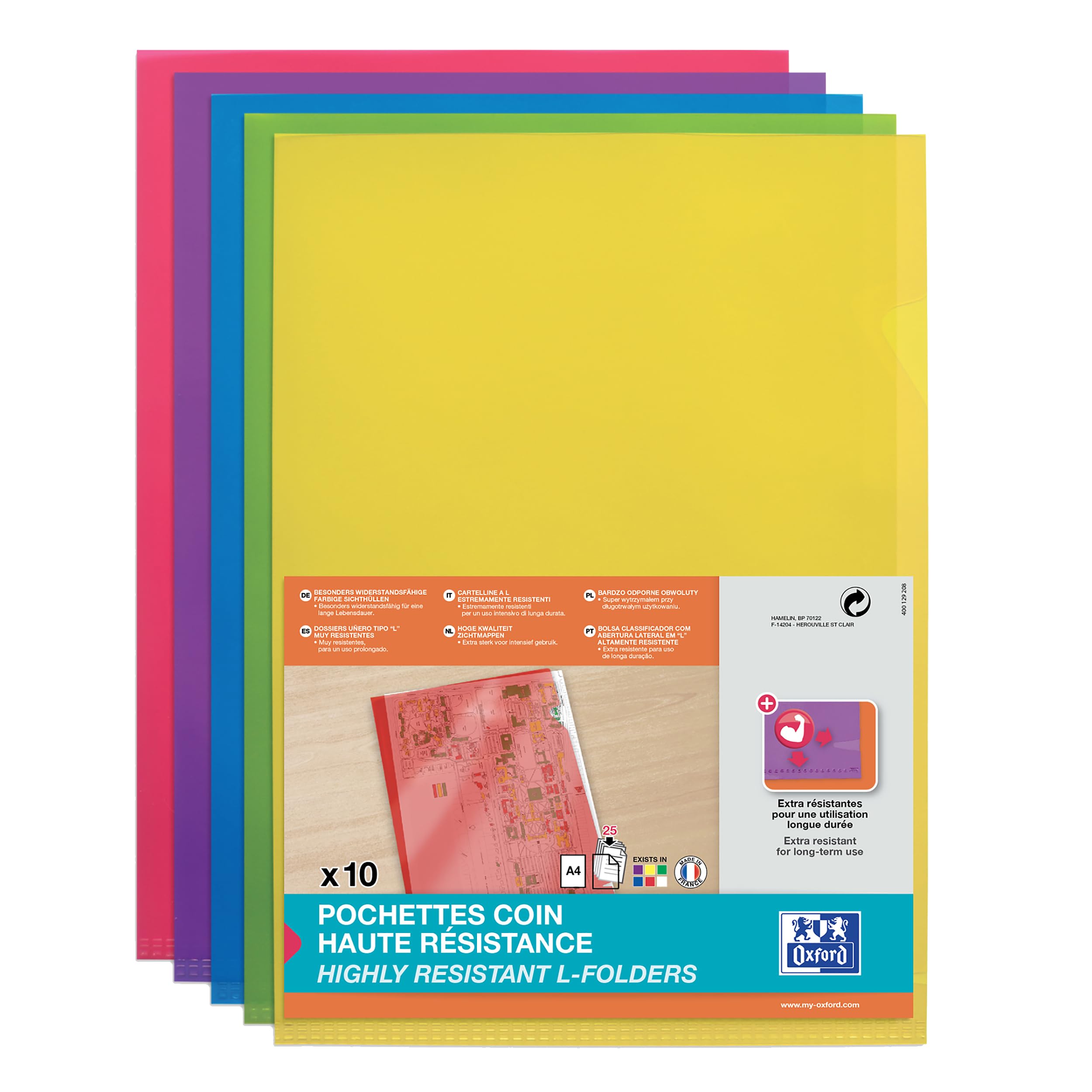 Elba Document Covers A4 PVC 15/100 Pack of 10 Assorted Colours