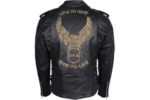 VANCE LEATHER Men's Eagle Embossed Live To Ride - Ride To Live Classic Black Leather Motorcycle Biker Jacket