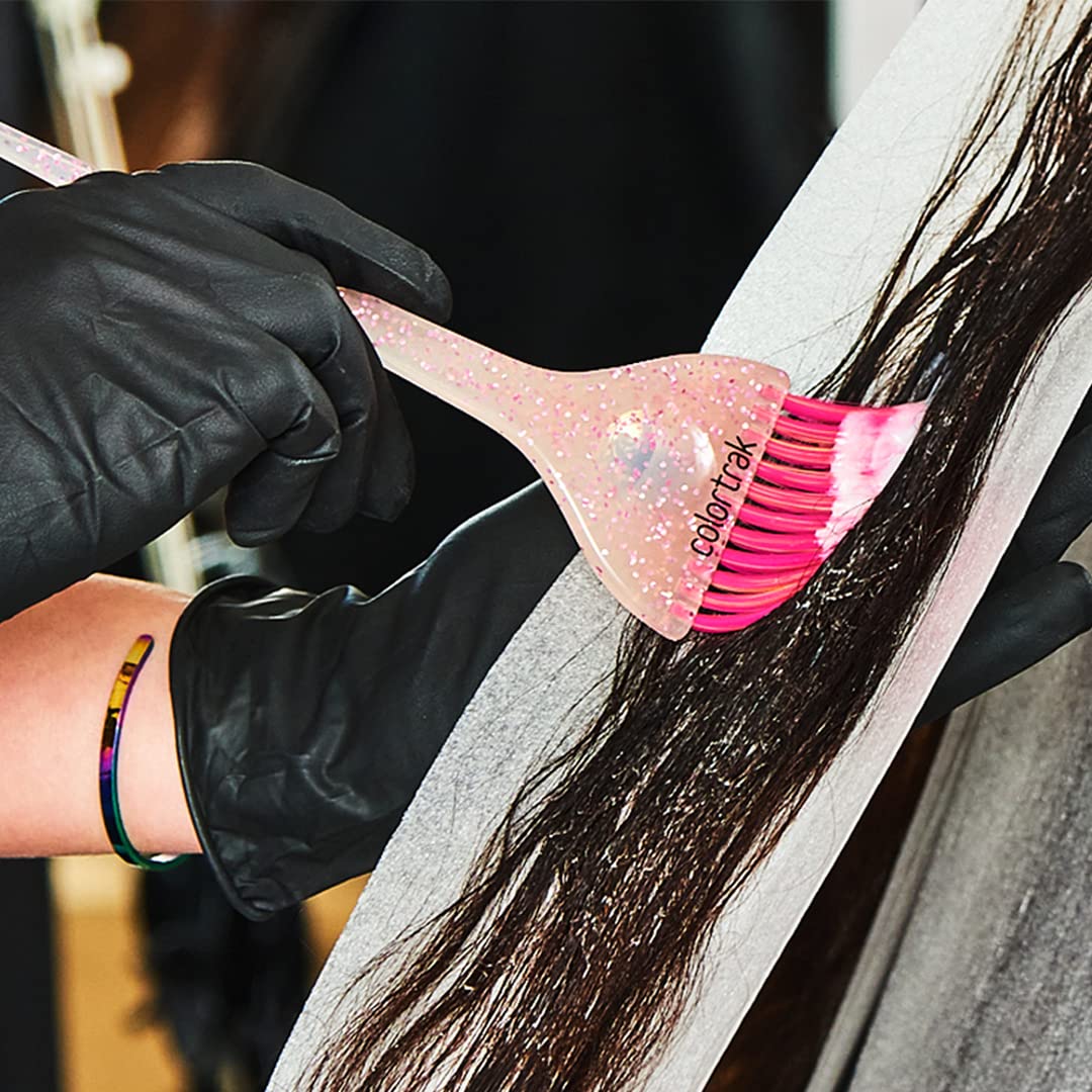 Colortrak 3 Pack Hair Color Brush Set with Glitter Handles for Highlighting, Tint and Coloring Hair Sections - Soft Feathered Bristles Application 3.5 x 11 inch