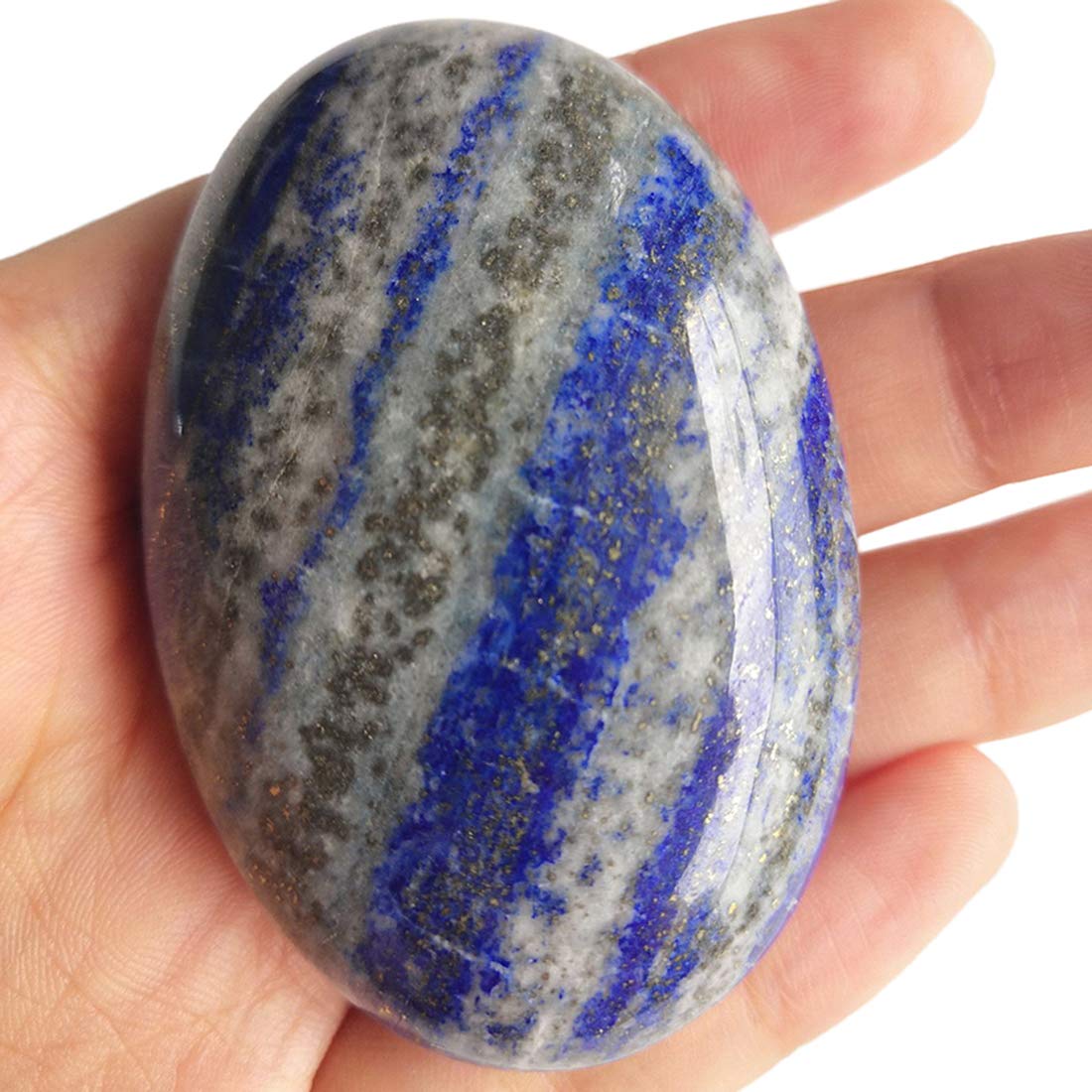 Lovionus89 Lapis Lazuli 60mm Crystal Palm Stone - Polished Semi-Precious Worry Stone for Anxiety Relief, Meditation, Stress, Healing Crystals