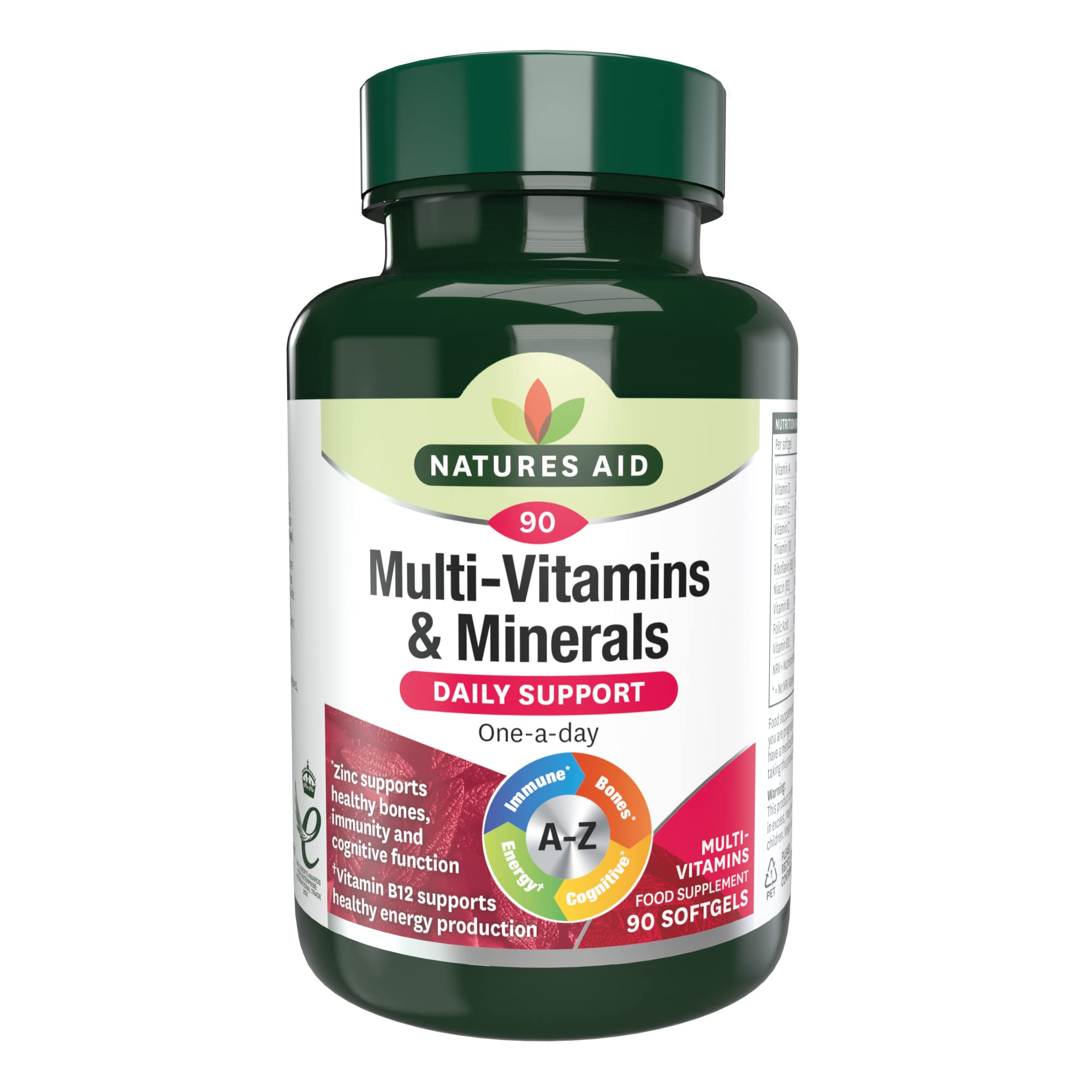 Natures Aid Multivitamins & Minerals with Iron – High Strength One-a-Day Multi-Vitamin Formula – Supports Energy, Immunity & Bone Health – Non-GMO, Gluten-Free – 90 Easy-Swallow Softgel Capsules