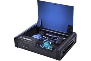 XDeer S10 Biometric Gun Safes for Pistols - California DOJ Certified Quick-Access Handgun Safe with Upgraded Fingerprint & Keypad, Auto Open Lid & Interior Light for Home, Nightstand, and Car